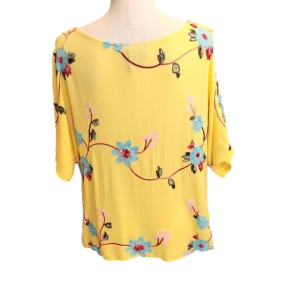WOMENS LIV Los Angeles yellow floral boho embroidered tie button up top size M. - Picture 6 of 16